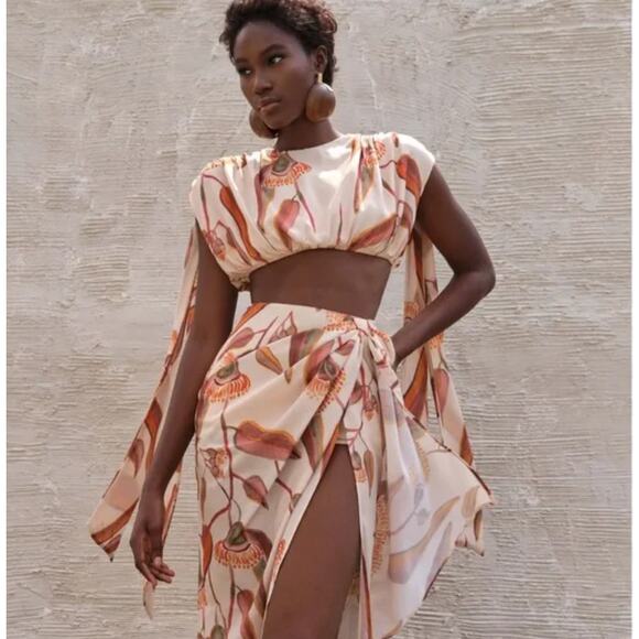 Andrea Iyamah NEW Halima Crop Top Tan Eucalyptus Print XL resort tropical - Picture 1 of 14
